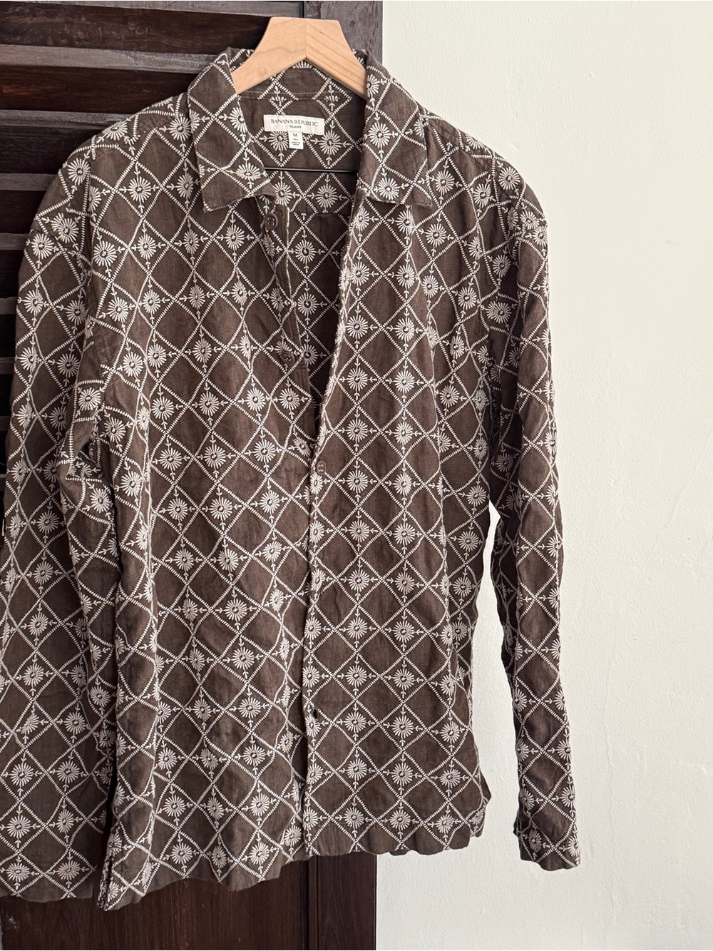 Banana Republic Brown Shirt with White Geometric Embroidery